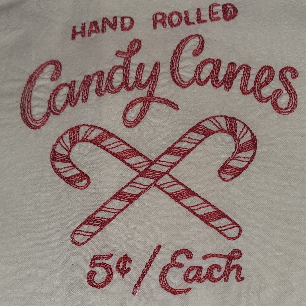 Red Candy Cane Hand Embroidered Christmas Towel